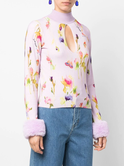 Shop Blugirl Floral-print Cut-out Knit Top In Pink