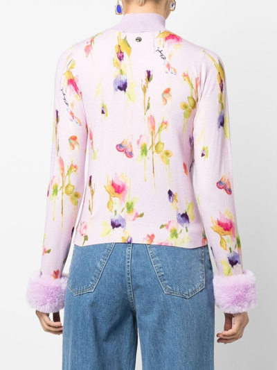 Shop Blugirl Floral-print Cut-out Knit Top In Pink