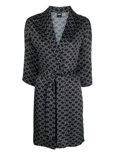 Shop Karl Lagerfeld Monogram Belted Robe In Black