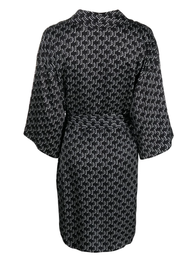 Shop Karl Lagerfeld Monogram Belted Robe In Black