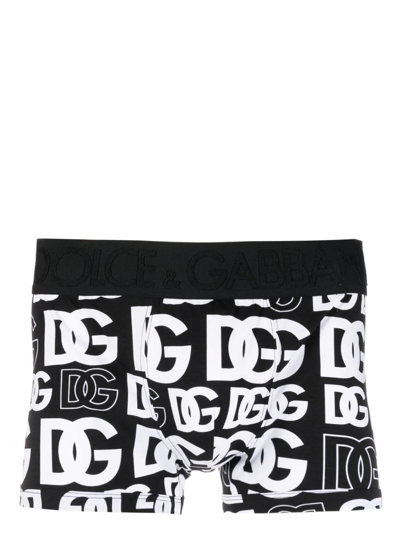 Shop Dolce & Gabbana Logo-print Logo-waist Boxers In Black