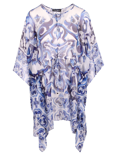 Shop Dolce & Gabbana Majolica Print Silk Kaftan Dress