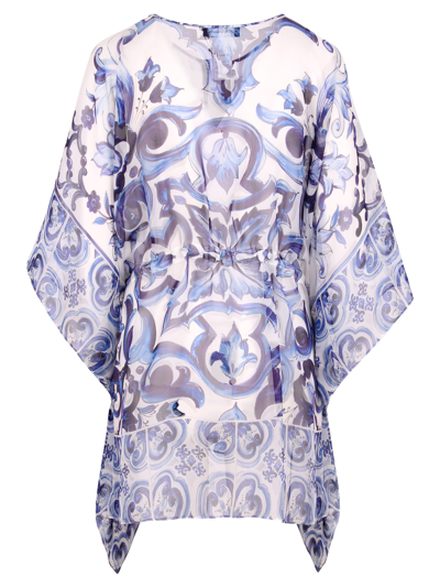 Dolce & Gabbana Short Majolica-print Chiffon Caftan In Majolica