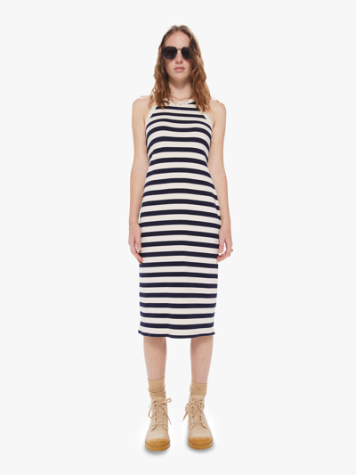 Shop Mother The Chin Ups Midi Dress /natural Stripe In Navy