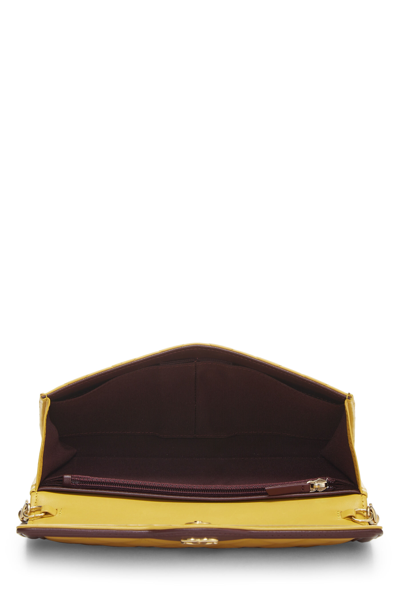 Pre-owned Chanel Yellow & Burgundy Quilted Lambskin Wallet On Chain (woc)