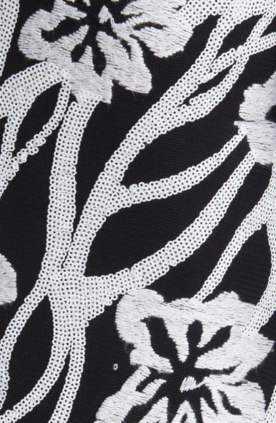 Shop Tadashi Shoji Sequin Bodice Long Sleeve Gown In White/ Black
