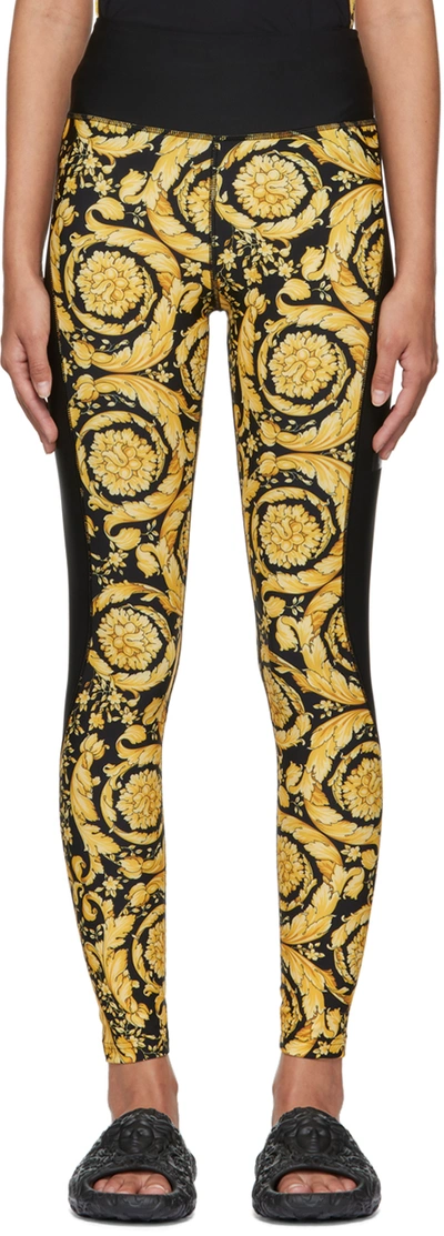 Shop Versace Black & Gold Barocco Leggings In 5b010 Black+print