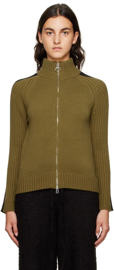 Shop Theopen Product Khaki Two Way Zip-up Sweater