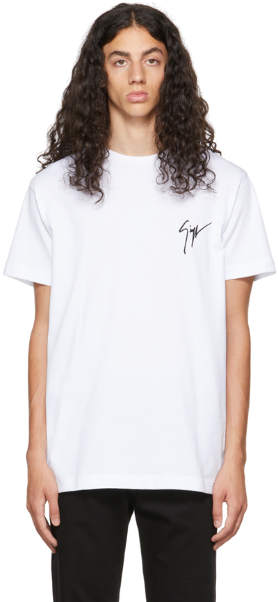 Shop Giuseppe Zanotti White Lr-01 T-shirt In Bianco Ricamofil Or