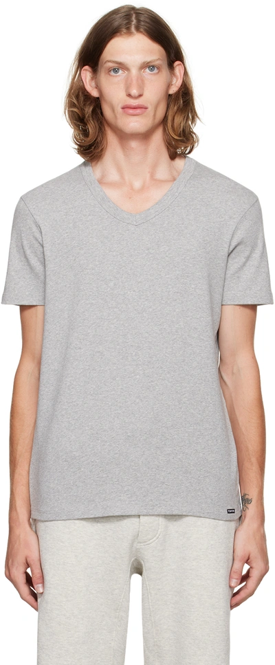 Shop Tom Ford Gray V-neck T-shirt In 20 Grey