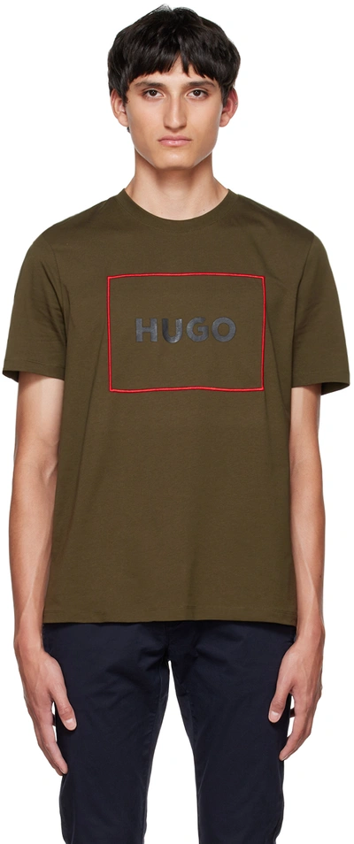 Shop Hugo Khaki Dumex T-shirt In 303 Dark Green