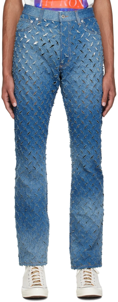 Shop Heron Preston Blue Razor Cut Jeans In Vintage Blue