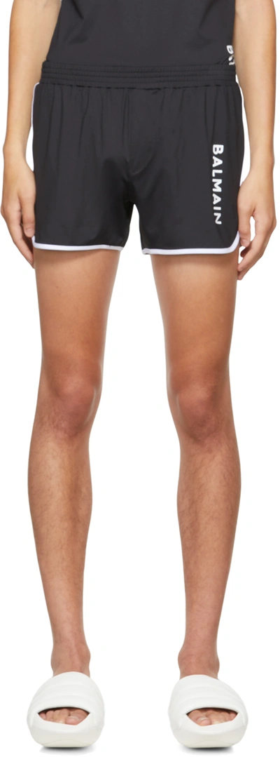 Shop Balmain Black Bonded Shorts In 010 - Black/white