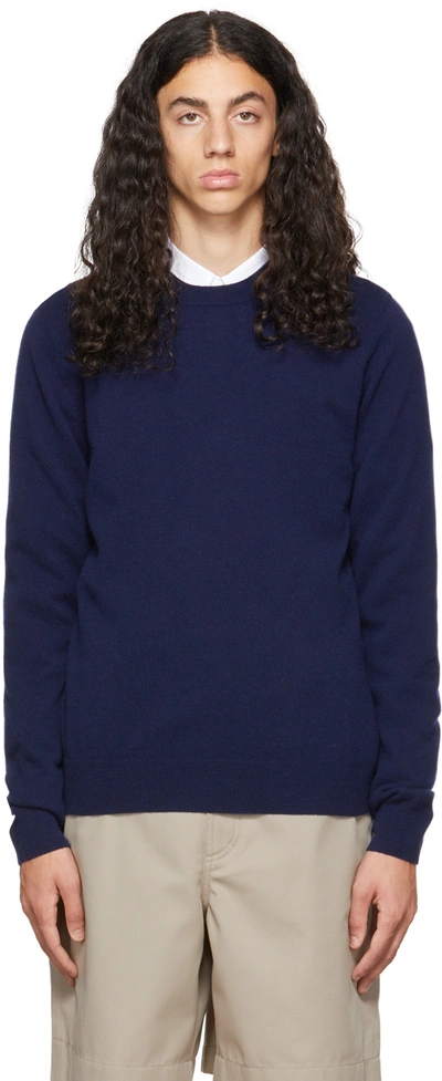 Shop Comme Des Garçons Shirt Navy Wool Sweater