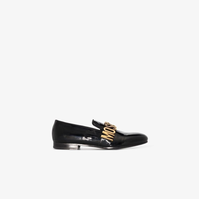 Shop Moschino Logo-lettering Patent Loafers In Black