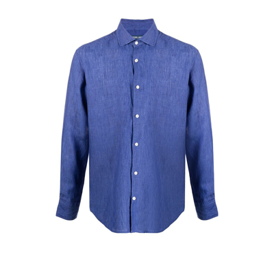 Shop Frescobol Carioca Blue Antonio Linen Shirt