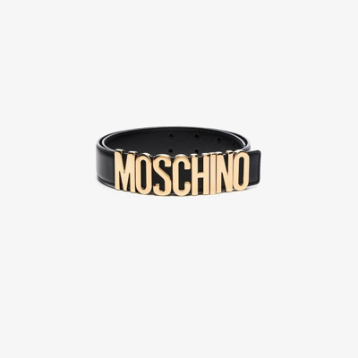 Shop Moschino Logo Plaque Belt In Black