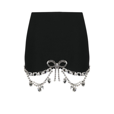 Shop Area Crystal Bow Scalloped Hem Mini Skirt In Black