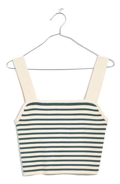Shop Madewell Dearing Stripe Square Neck Crop Sweater Tank In Antique Cream