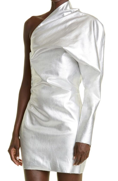Shop Rick Owens Coated One-shoulder Minidress In Aluminium