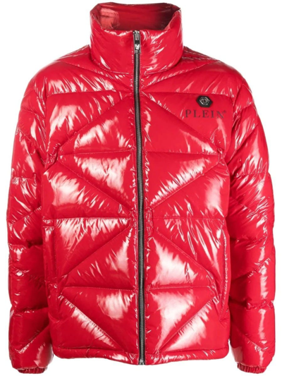 Shop Philipp Plein Red High-shine Padded Jacket