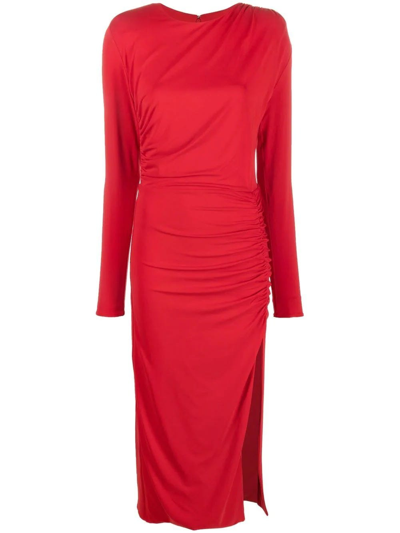 Shop Federica Tosi Ruched Red Midi Dress