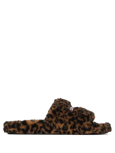 Shop Balenciaga Leopard Furry Slides Brown In Black