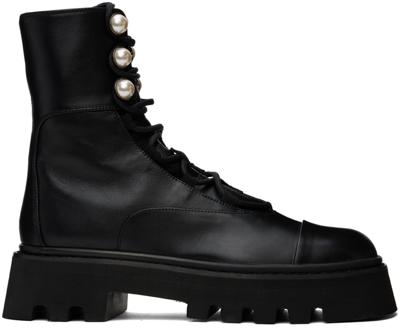 Shop Nicholas Kirkwood Black Pearlogy Combat Ankle Boots In N99 Black