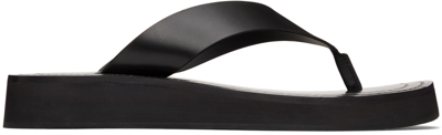 The Row Ginza Leather And Velvet Platform Flip Flops In Blk Black