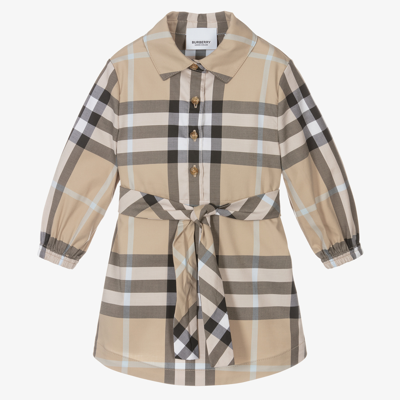 Shop Burberry Baby Girls Beige Check Dress