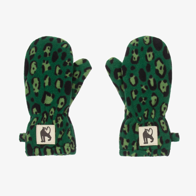 Shop Mini Rodini Green Leopard Fleece Mittens