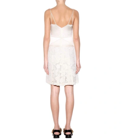 Shop Burberry Silk Satin And Cotton-blend Lace Minidress In White