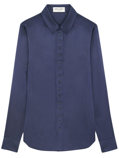 Shop Saint Laurent Fitted Shirt In Blu