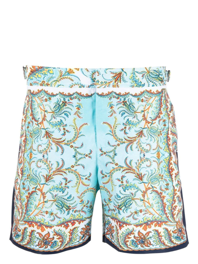 Shop Orlebar Brown Paisley-print Swim Shorts In Blue