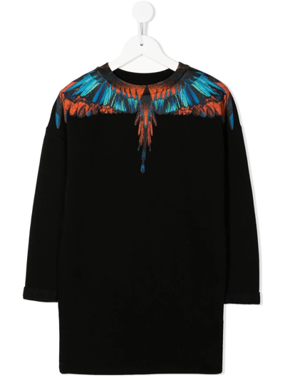 Shop Marcelo Burlon County Of Milan Travel Wings Sweatshirt Dress In Black