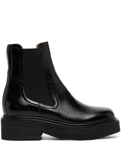 Marni Leather Platform Chelsea Boots In Black