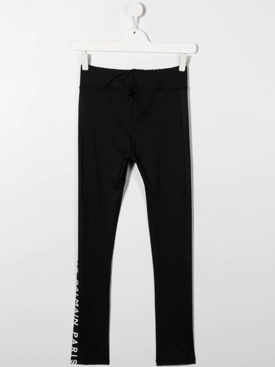 Shop Balmain Teen Logo-print Leggings In Black