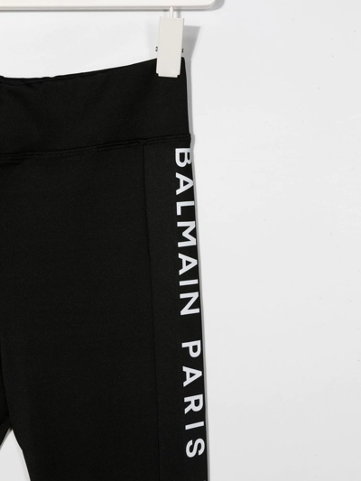 Shop Balmain Teen Logo-print Leggings In Black