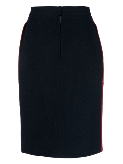 Pre-owned Chanel 1980s High-waisted Knitted Skirt In Blue