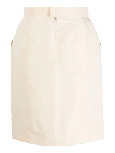 Pre-owned Chanel 1980s High-waisted Silk Skirt In Neutrals
