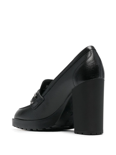 Shop Hogan Heeled Calf-leather Loafers In Black