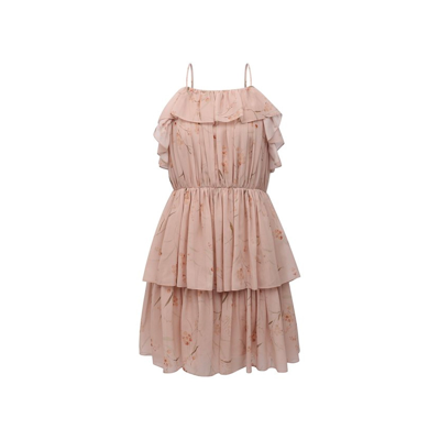 Shop Celine Flower Print Chiffon Dress In Pink