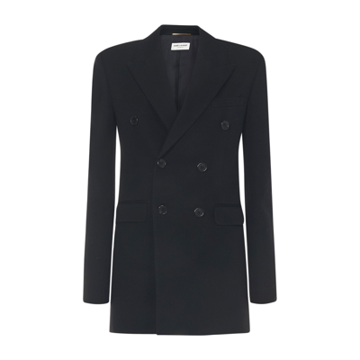 Shop Saint Laurent Wool Coat In Black