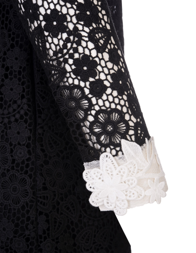 RED VALENTINO SHORT DRESS IN BLACK MACRAME WITH COLLAR 