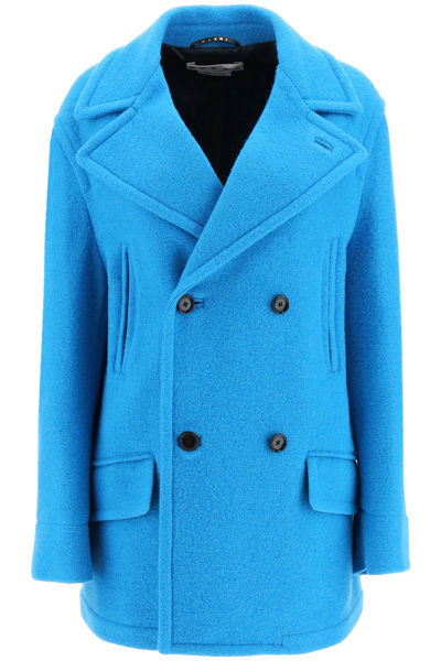 Shop Marni Double-breasted Bouclé Peacoat In Blue