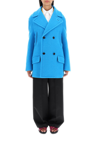 Shop Marni Double-breasted Bouclé Peacoat In Blue