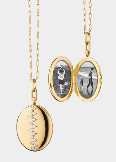 Shop Monica Rich Kosann Yellow Gold Oval "catherine" Locket Necklace With Scattered Diamonds In Multi