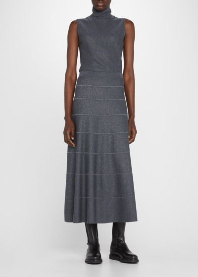 Shop Max Mara Cantu Metallic Stripe Fit-and-flare Skirt In Dark Grey