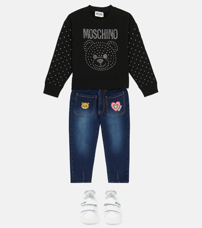 Shop Moschino Embellished Cotton-blend Sweatshirt In Black