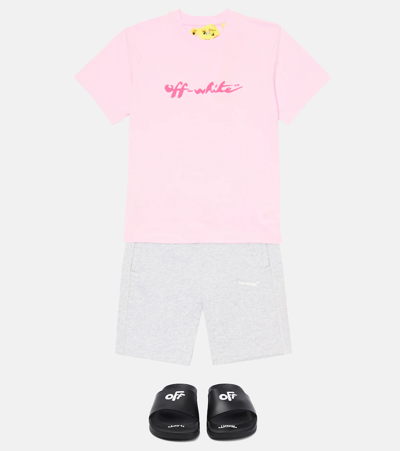 Shop Off-white Logo Cotton Jersey T-shirt In Pink Fuchisa